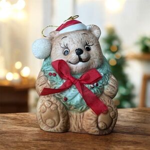 Vintage Jolly Jingles Hand-Painted Porcelain Bear Bell Ornament